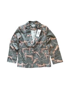 Las Surenas Womens Linen Cotton Safari Jungle Animal Boho Colorful Blazer Large